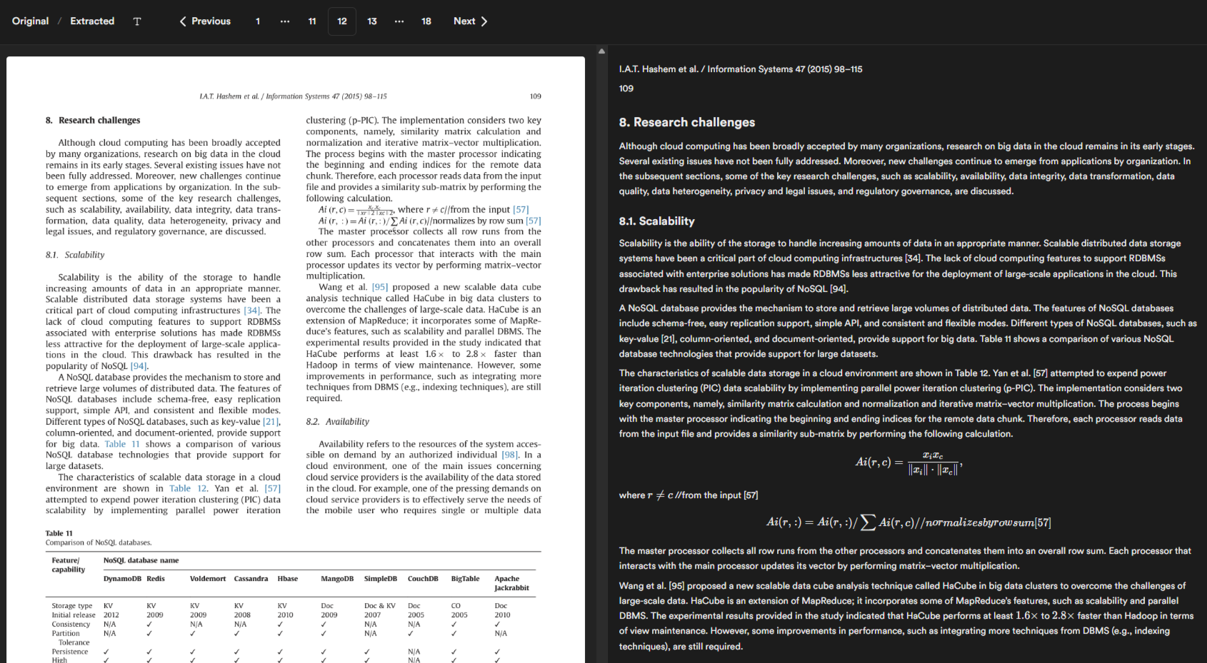 Powabase source inspector — original PDF page next to extracted, structured text